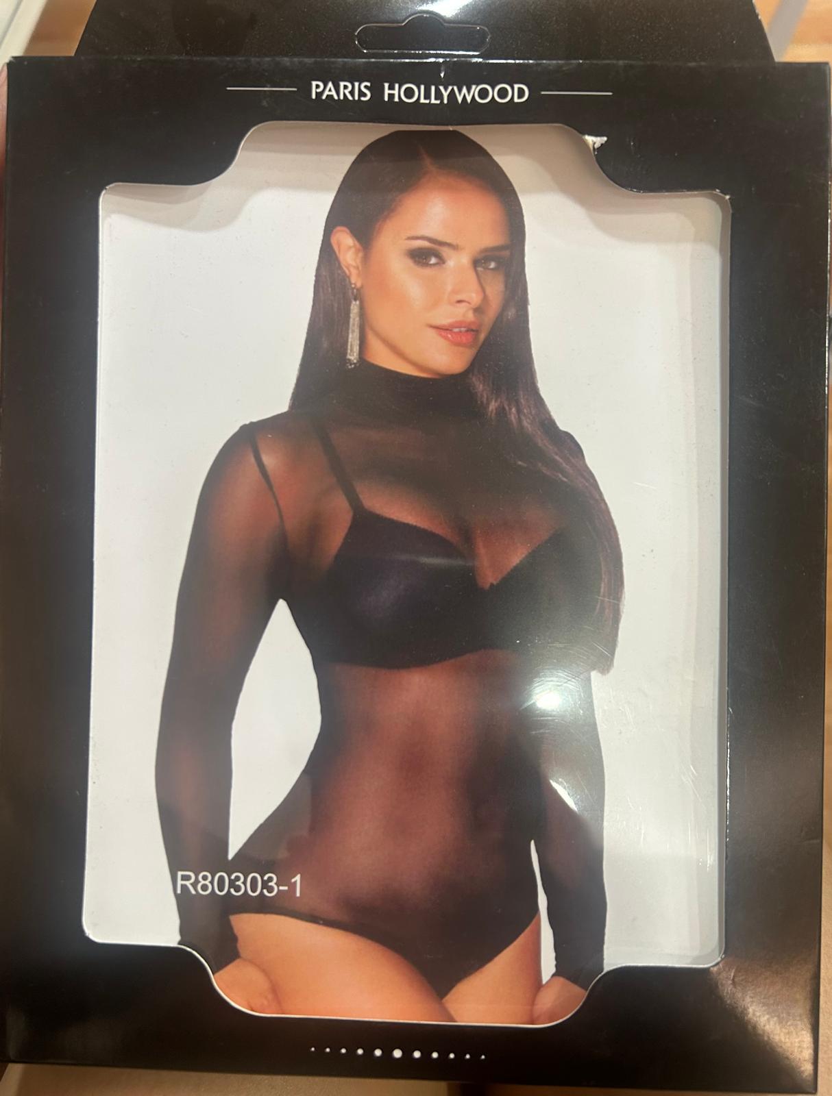 Lancería Malla transparente  sexi tipo body con mangas