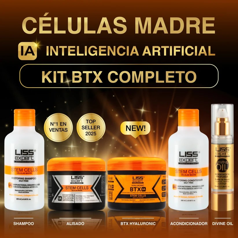 LISS EXPERT PROFESSIONAL Alisado Células Madre + BTX Hyaluronic + Shampoo y Acondicionador Células Madre + Divine Oil