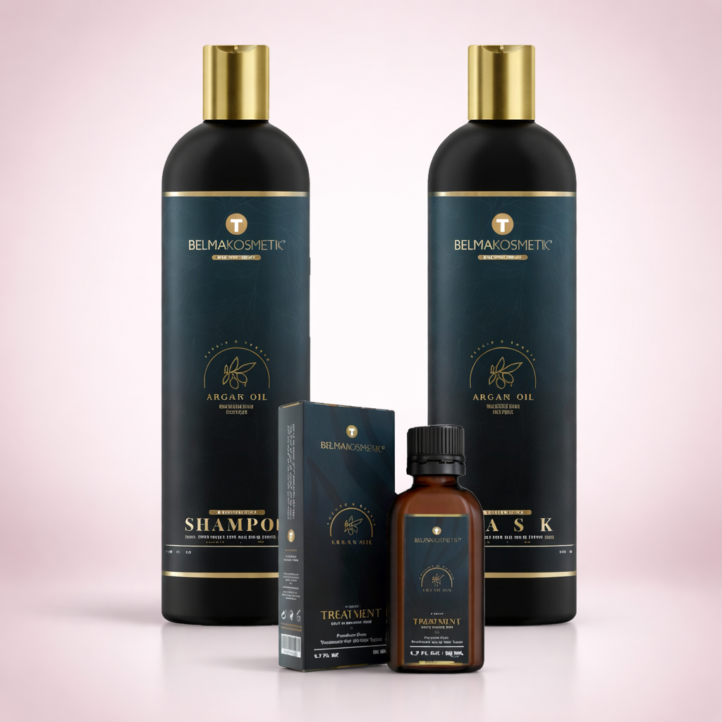 Belma kosmetik-Kit de mantenimiento de argán,champú 250 +mascarilla 250 +serúm 50 ml