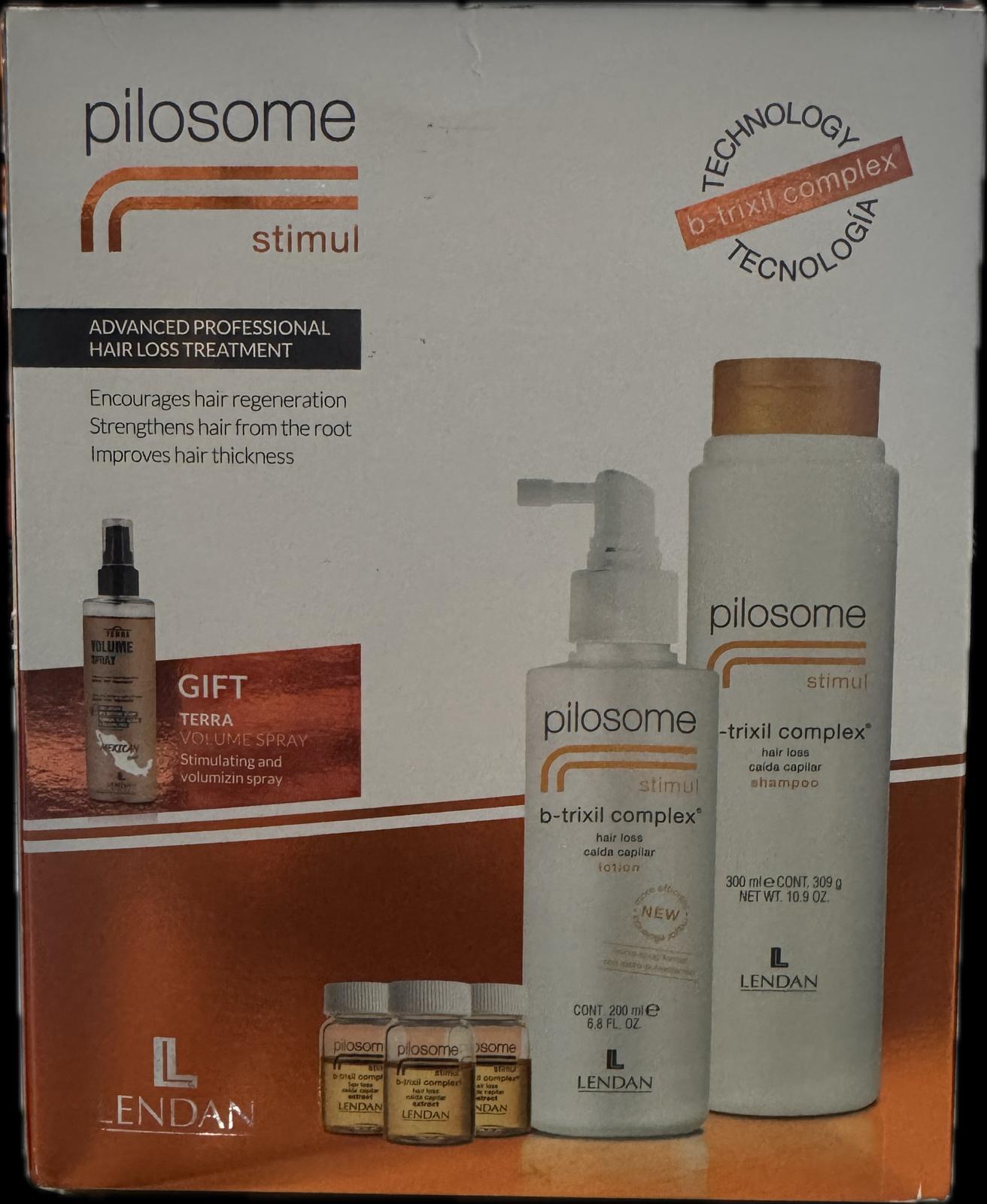 Lendan pack pilosome (ampollas + champu + spray caida + spray volumen )