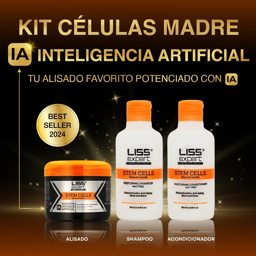 LISS EXPERT PROFESIONAL Alisado Células Madre + Shampoo y Acondicionador Células Madre 250mlx3