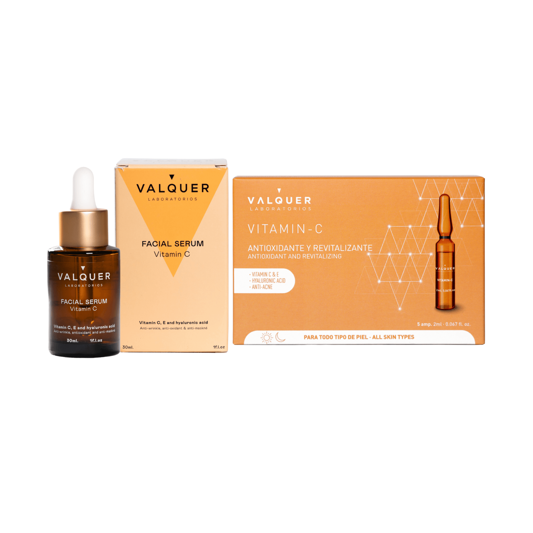 Pack Facial Vitamina C y Ácido Hialurónico - Serum 30 ml y Ampollas 5 x 2 ml