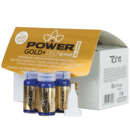 Tahe Power Gold Deep Repair Reparador antiencrespamiento Y Neutralizador Color Rubios 6x10ml