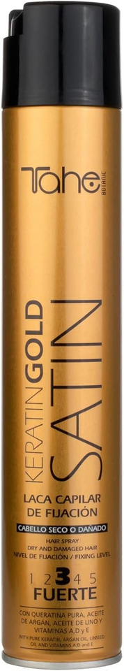 TAHE Satin Keratin Gold Laca de fijación fuerte 400ml