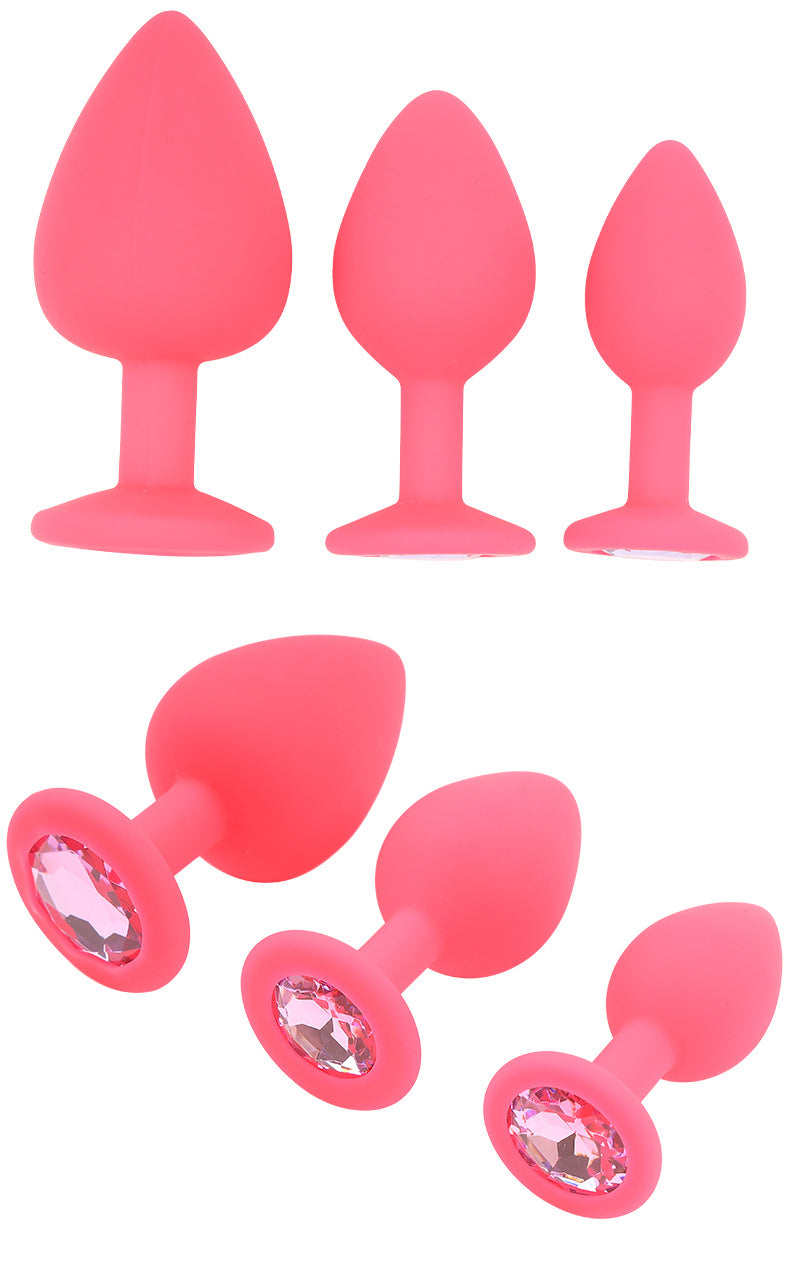 plug anal de silicona rosa con diamante