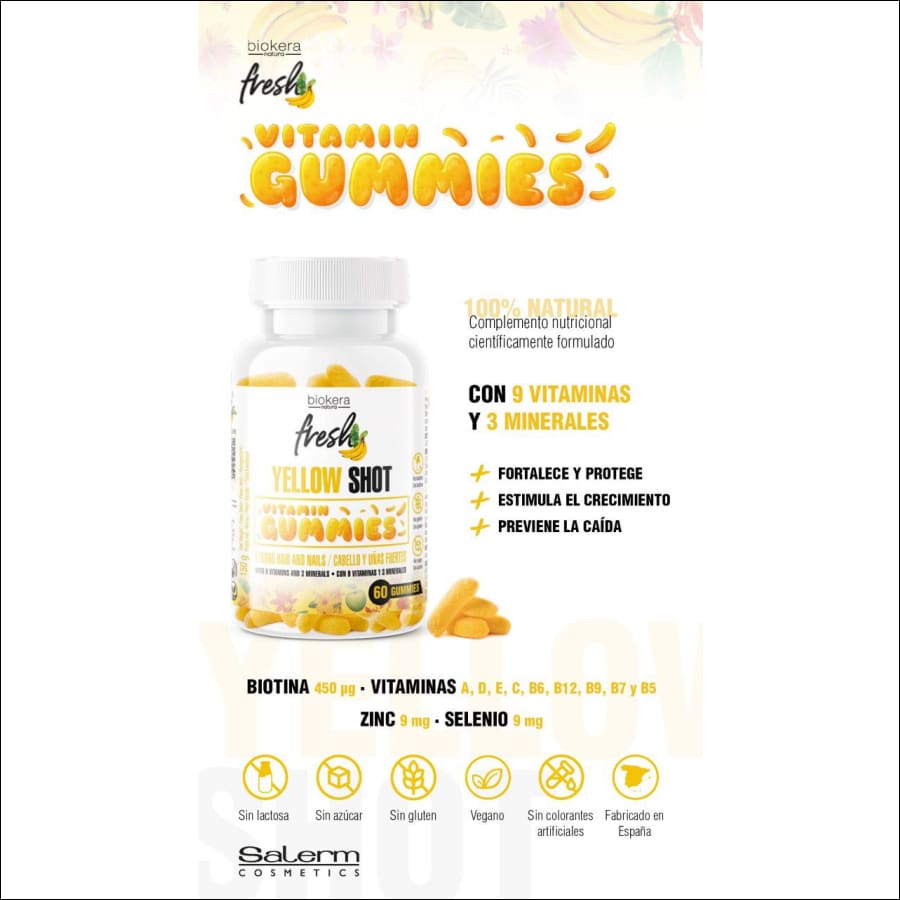 Biokera  fresh yellow shot 60 vitaminas gummies 150gr